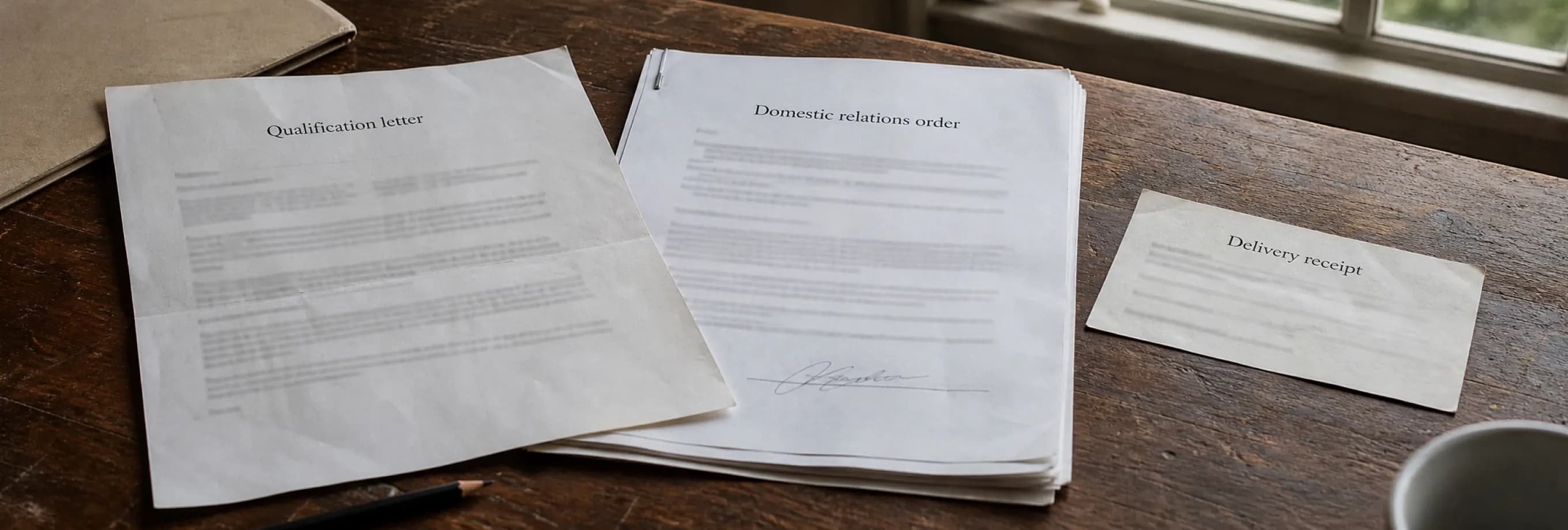 A qualification letter, a signed domestic relations order and a delivery receipt