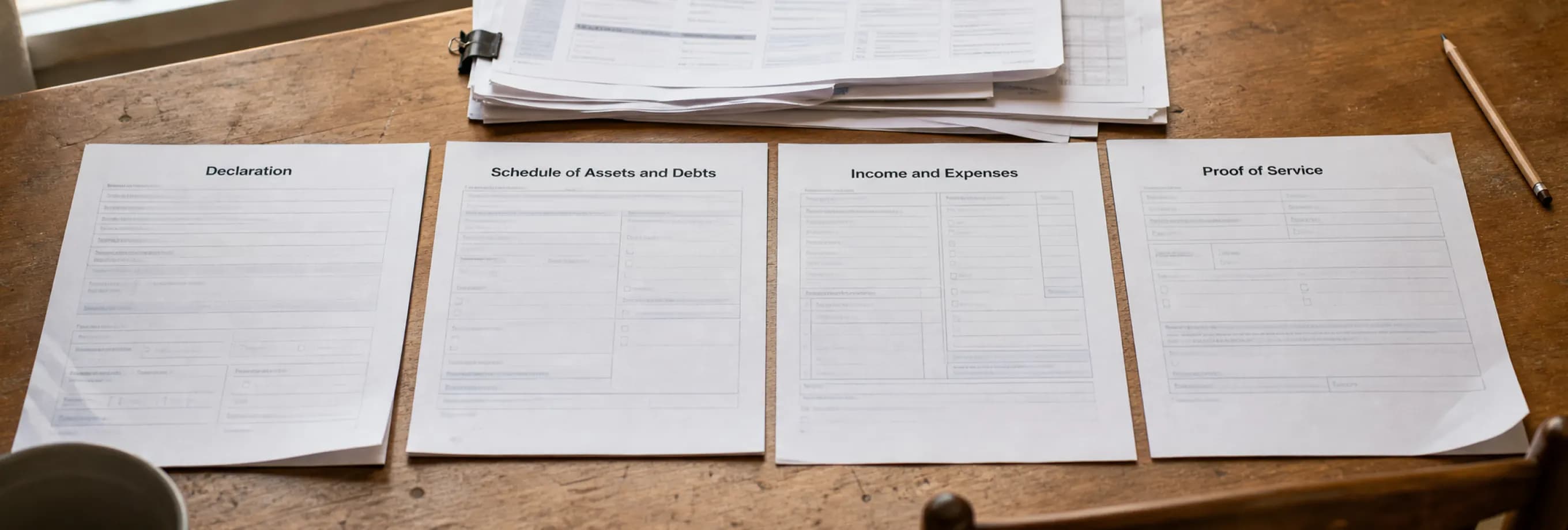 The four disclosure forms laid out in order beside a stack of statements